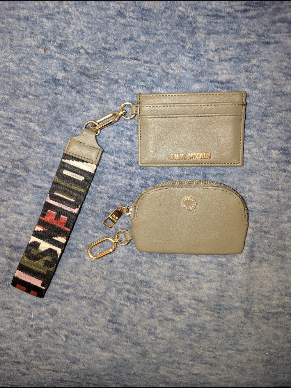 Steve Madden Olive Cardholder & Coin Pouch Set with Strap